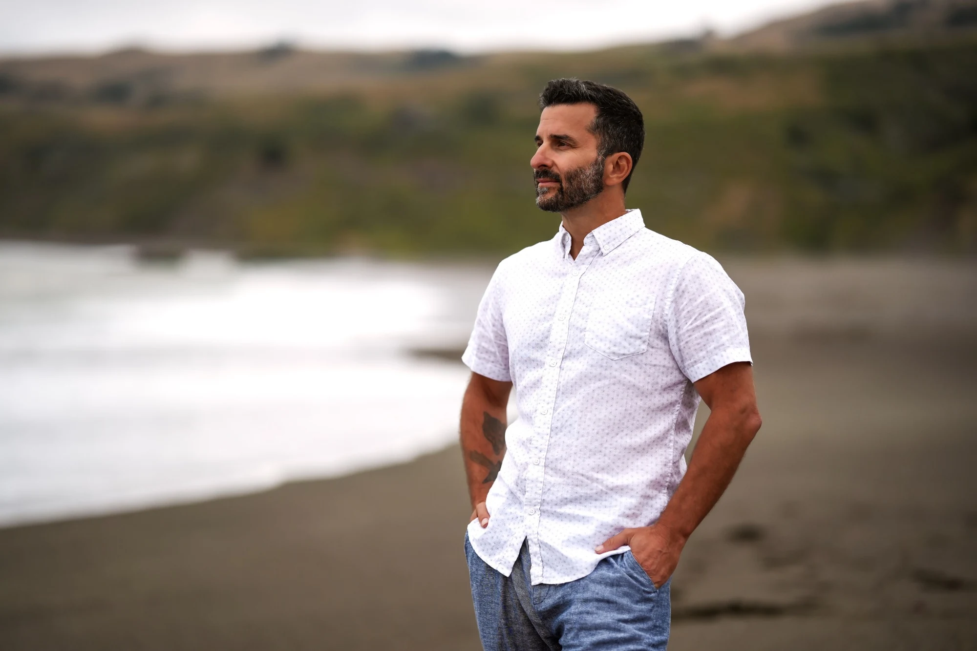 Zev Schiller looking across the coastline